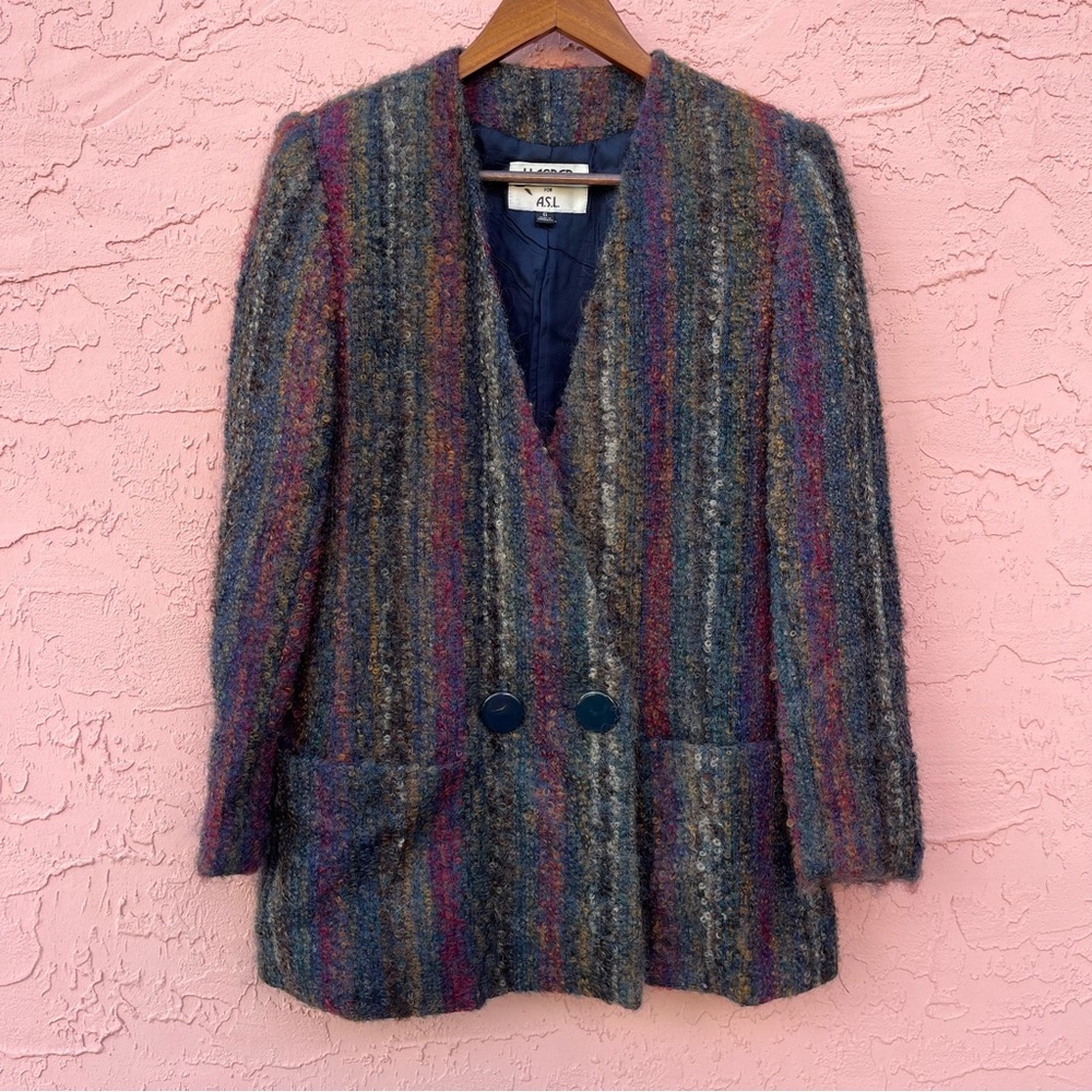 Vintage Kasper for A.S.L. Striped Jacket Wool Mohair Taiwan Rainbow Size 6
